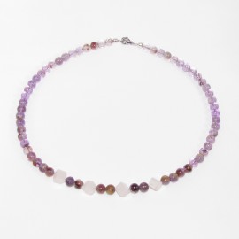 Collier en Améthyste à Cacoxénite et Quartz rose naturel