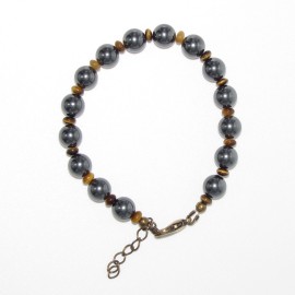 Bracelet en Hématite 8 mm et Oeil du Tigre 4 mm