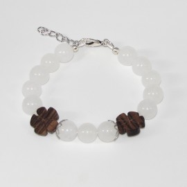 Bracelet en Jade blanc de Chine et Fleurs en Ebène