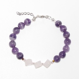 Bracelet en Améthyste Chevron 8mm et Quartz cube 6mm