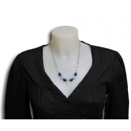 Collier chaine en inox, Lapis Lazuli, Agate Blue Lace et Cristal de roche