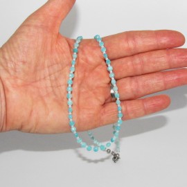 Collier en Amazonite, perles médaillons facettées 4mm