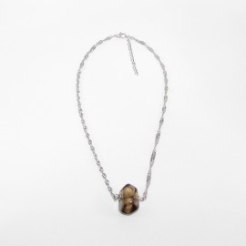 Collier Quartz fumé et chaine en inox