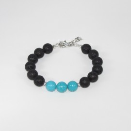 Bracelet en Pierre de Lave naturelle et Howlite teintée bleue 10mm